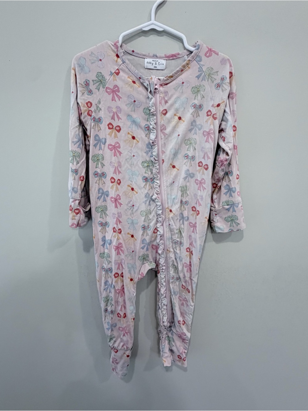 Pink Disney Themed Bow Print Footed Bamboo One-Piece Pajamas
